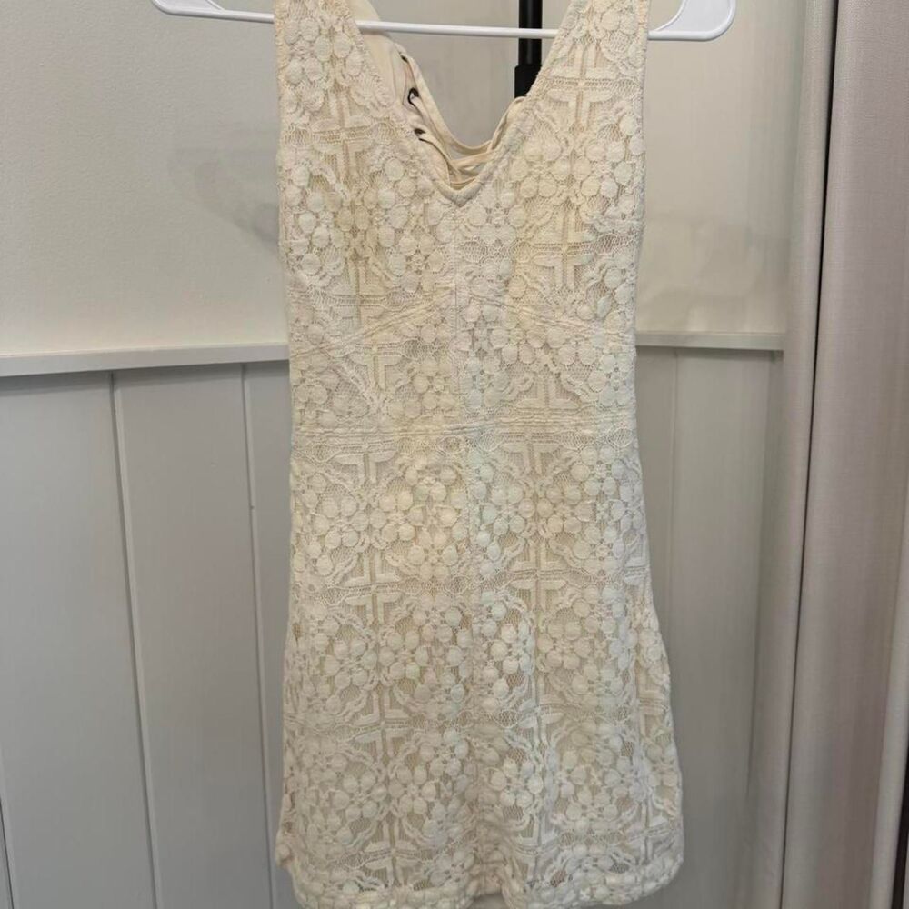 Hollister-co Women's Cream and White Playsuit-romper